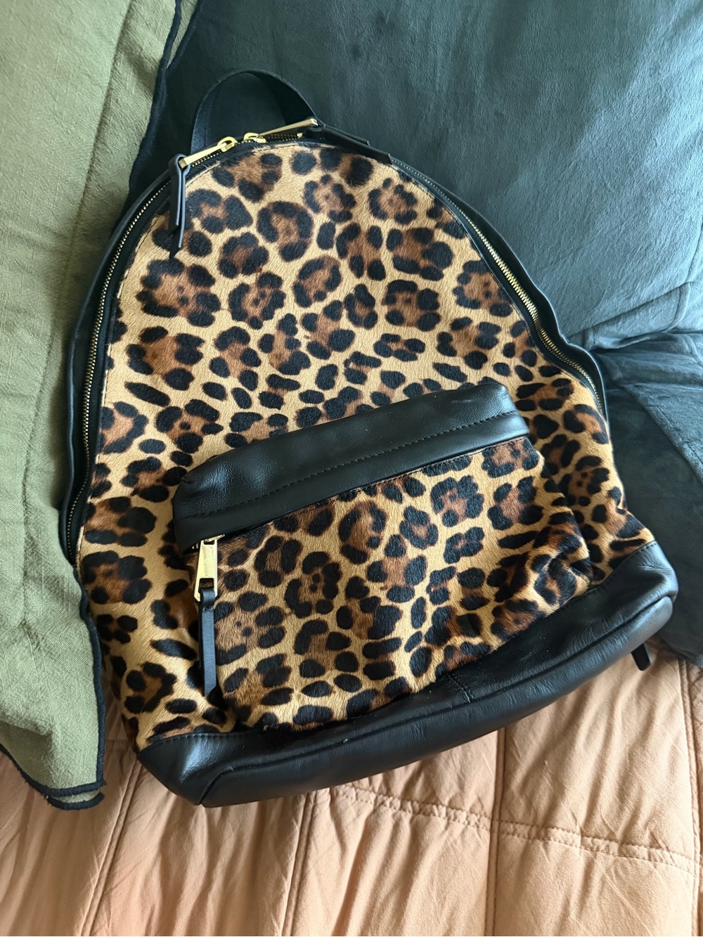J. CREW Harper 100% leather and leopard print calf hair backpack